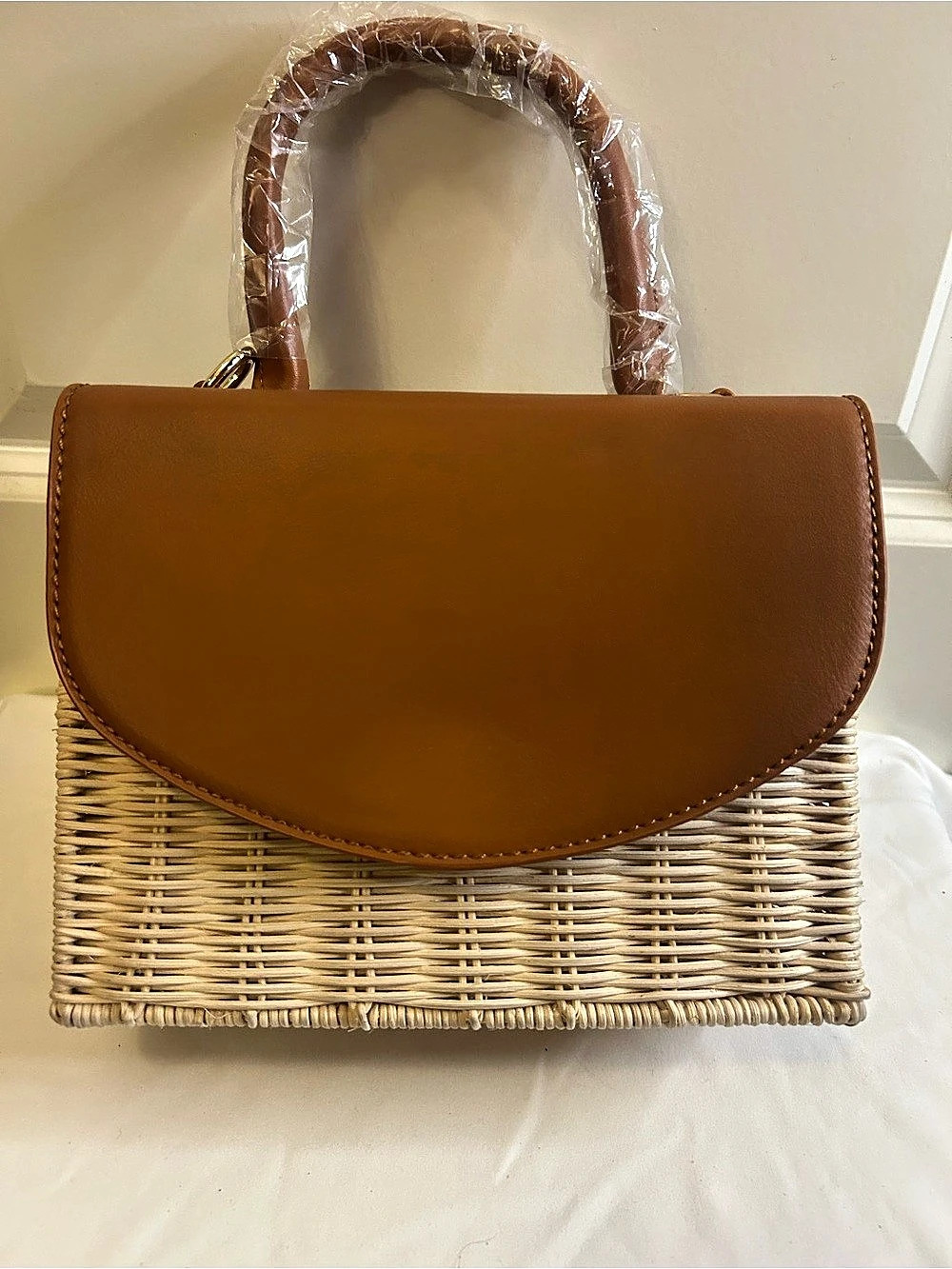 Urban Expressions Clementine Woven Straw Flap Bag Brown & Cream